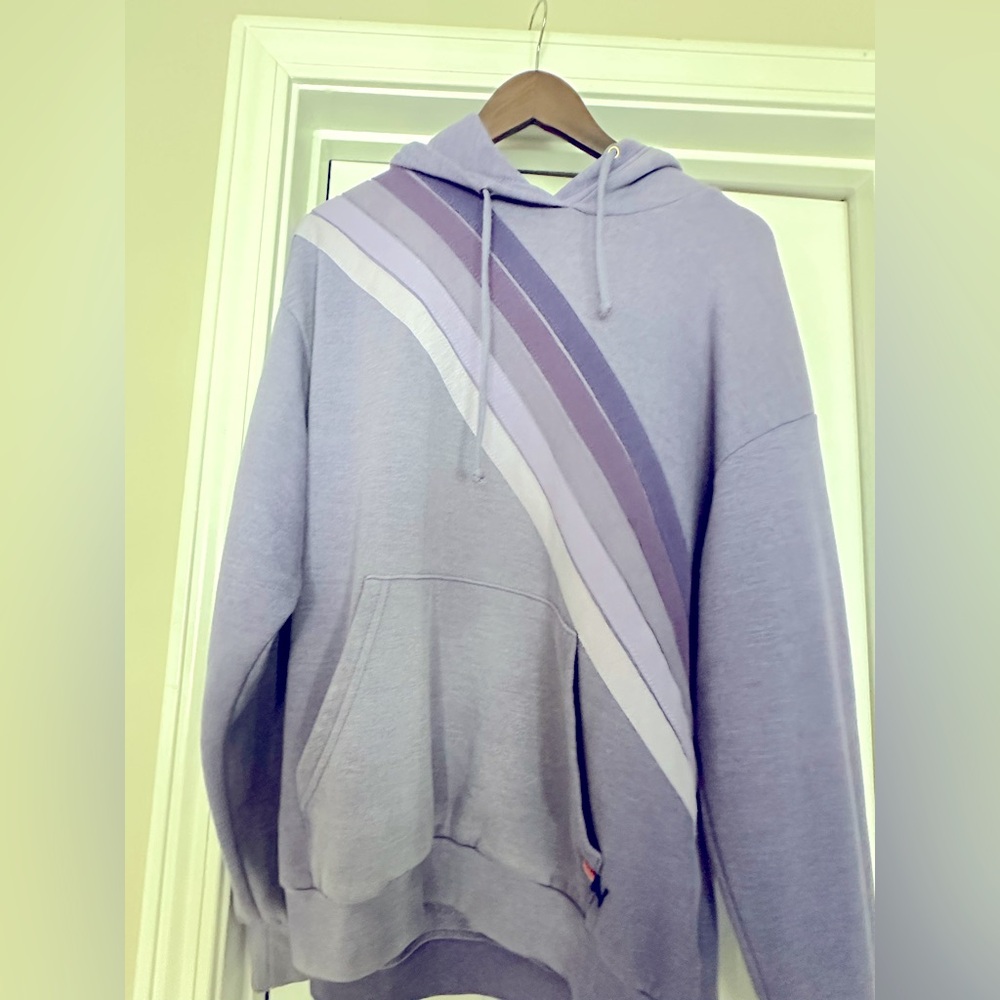 Aviator Nation Cross Stripe Hoodie- Faded Grape Color
